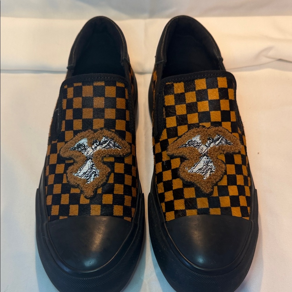 John Fluevog Black and Brown Checkered Sneakers